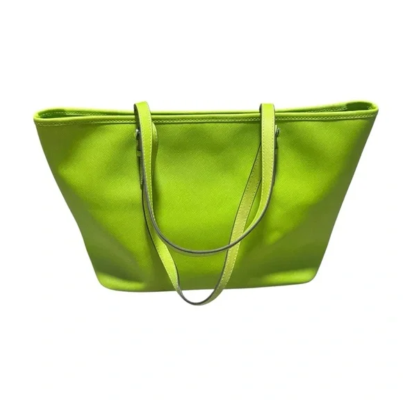 Michael Kors Saffiano Leather Jet Set Tote Lime Green Shoulder Bag - Picture 5 of 10